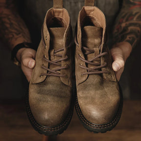 Men’s Waxed Suede Trail Work Boots – Vintage Finish, Leather-Lined Comfort