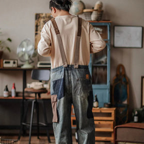 Gardaly Contrast-Panel Denim Overalls