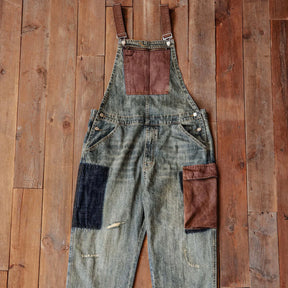 Gardaly Contrast-Panel Denim Overalls