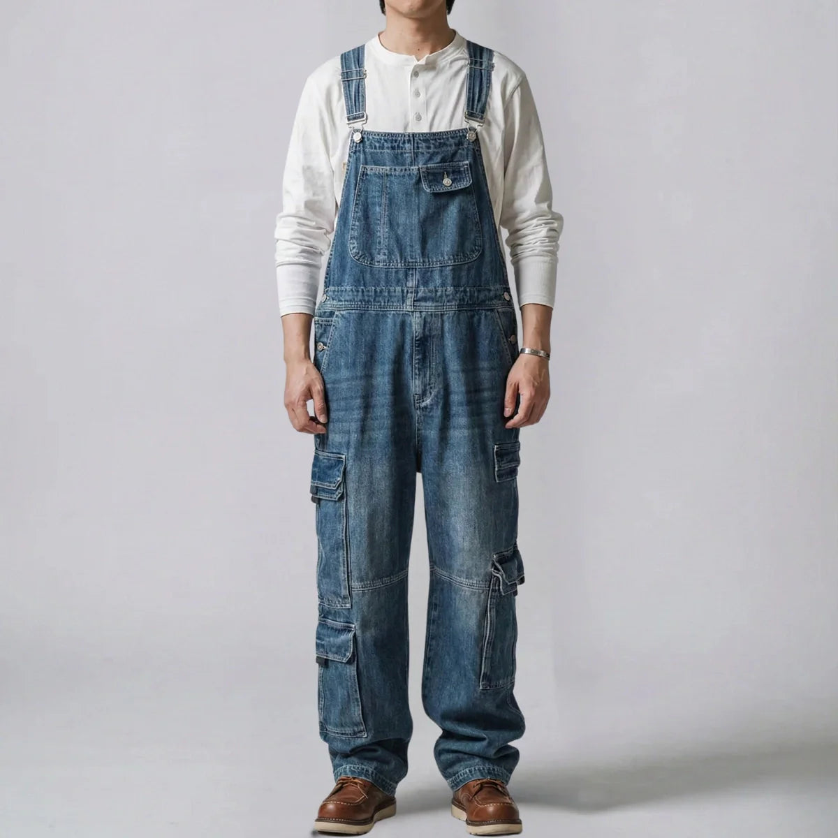 Gardaly Dual-Flap Denim Bib Overalls