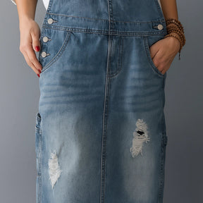 Gardaly Distressed Denim Pinafore with Back Split