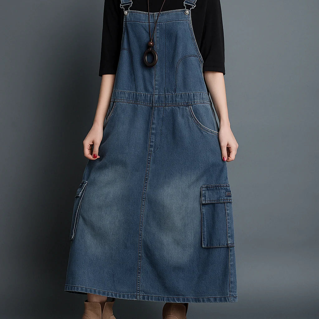 Gardaly Loosened Denim Pinafore Dress