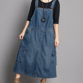 Gardaly Loosened Denim Pinafore Dress