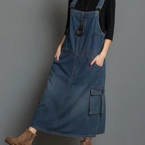 Gardaly Loosened Denim Pinafore Dress