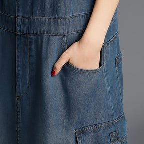 Gardaly Loosened Denim Pinafore Dress