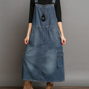 Gardaly Loosened Denim Pinafore Dress