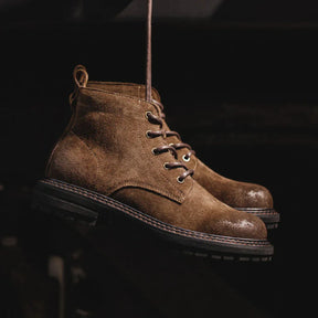 Men’s Waxed Suede Trail Work Boots – Vintage Finish, Leather-Lined Comfort