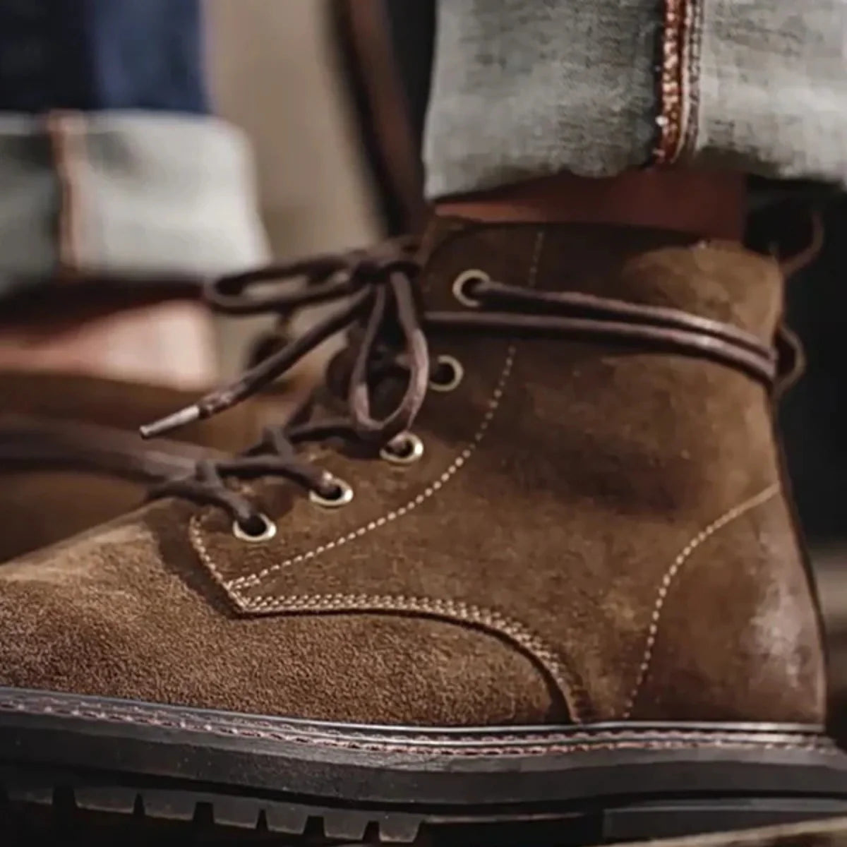 Men’s Waxed Suede Trail Work Boots – Vintage Finish, Leather-Lined Comfort