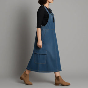 Gardaly Loosened Denim Pinafore Dress