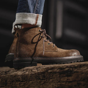 Men’s Waxed Suede Trail Work Boots – Vintage Finish, Leather-Lined Comfort