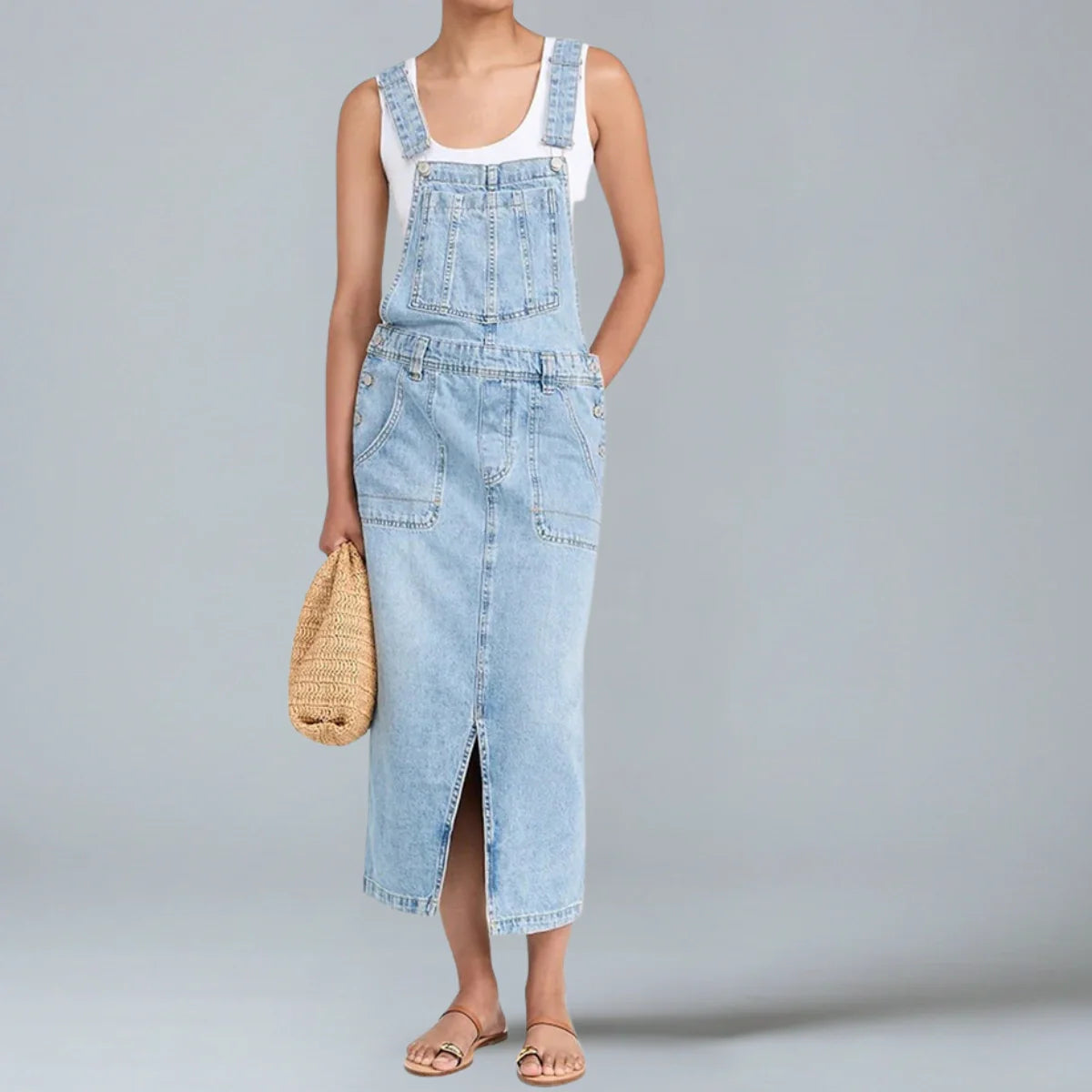 Gardaly Front-Split Denim Pinafore