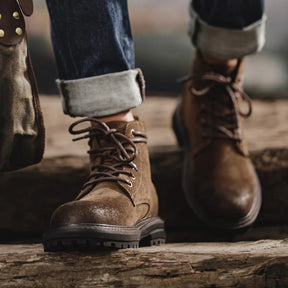 Men’s Waxed Suede Trail Work Boots – Vintage Finish, Leather-Lined Comfort